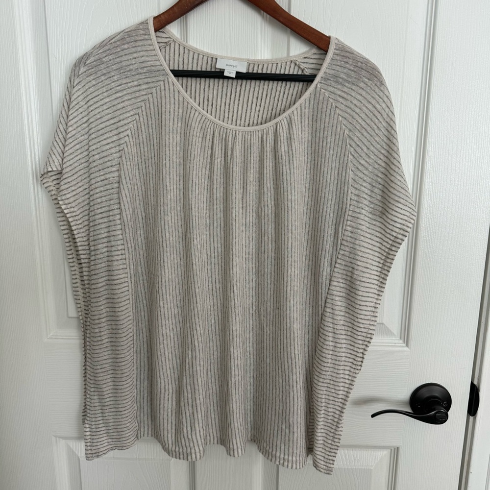 PureJill J.Jill Linen Blend Soft Striped Blouse Cream & Black Size Medium